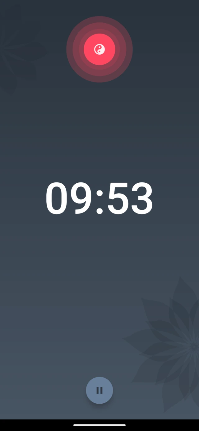 Meditations-Timer von Medativo mit einer laufenden Sitzung über zehn Minuten