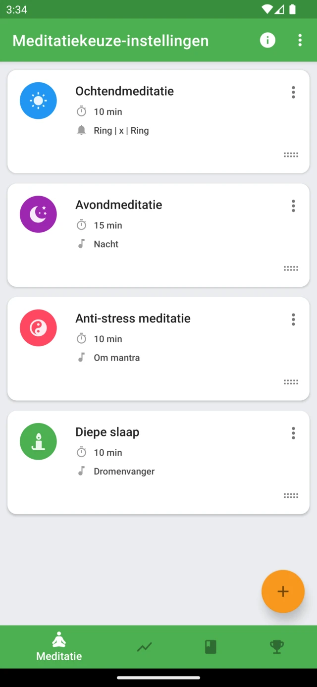 Bewaarde meditaties in Medativo met een eigen duur en eigen geluiden