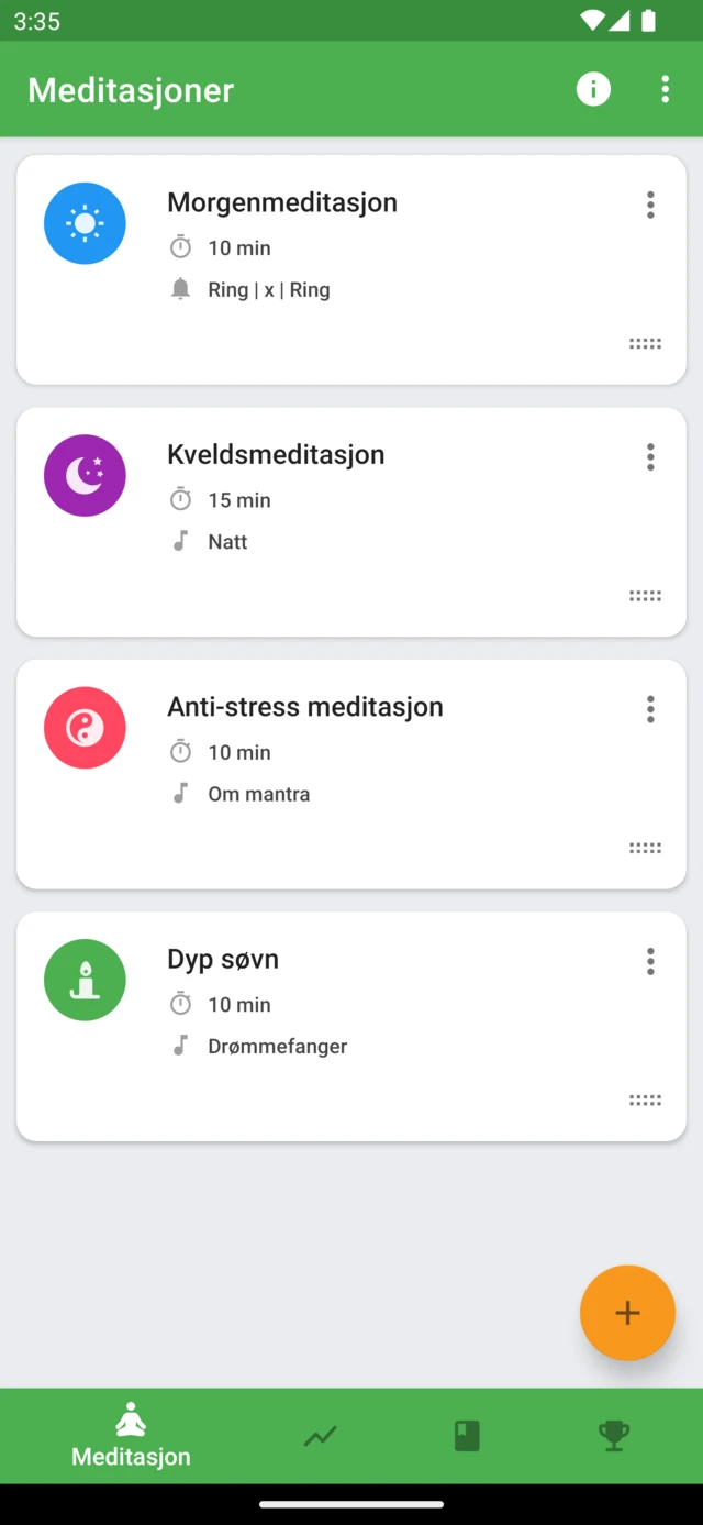 Lagrede meditasjoner i Medativo med hver sin lengde og lyd