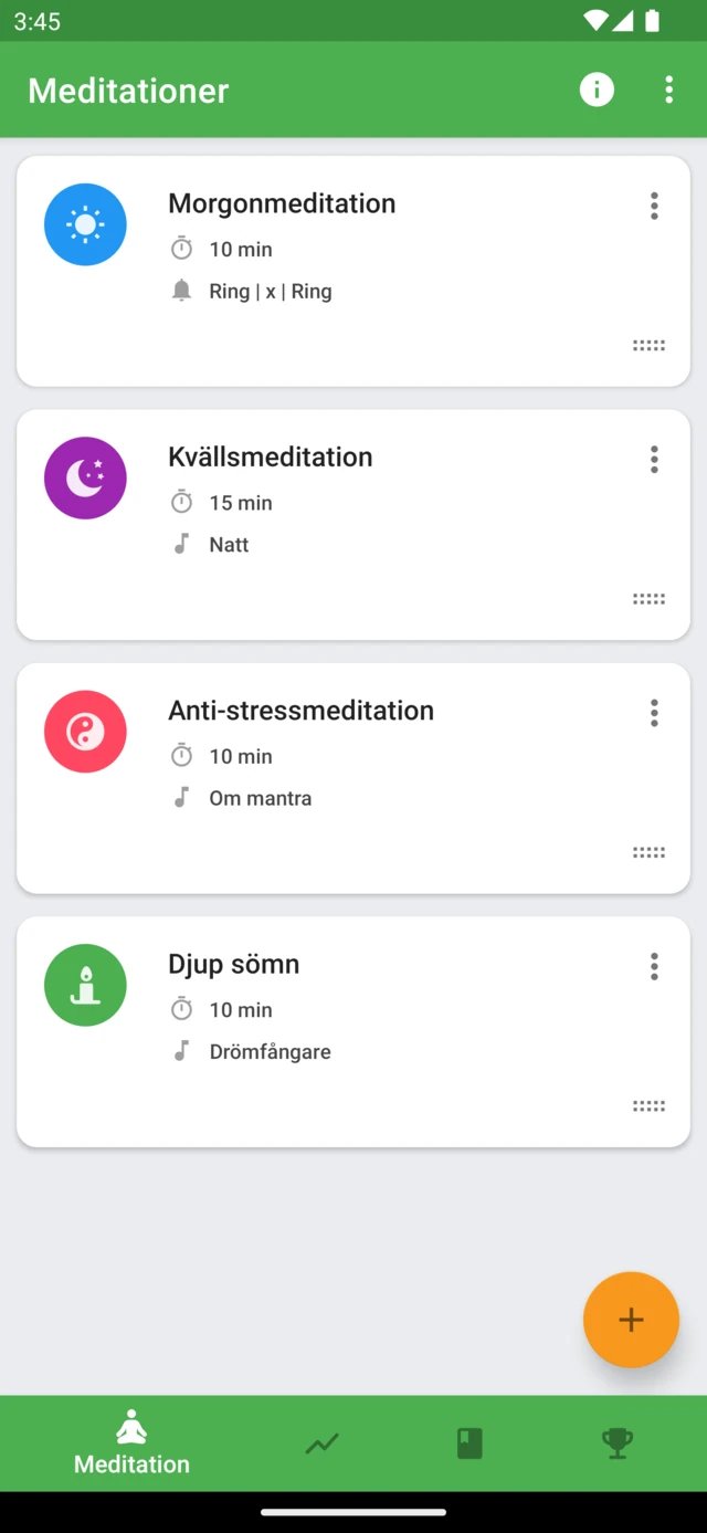 Sparade meditationer i Medativo med egen längd och egna ljud